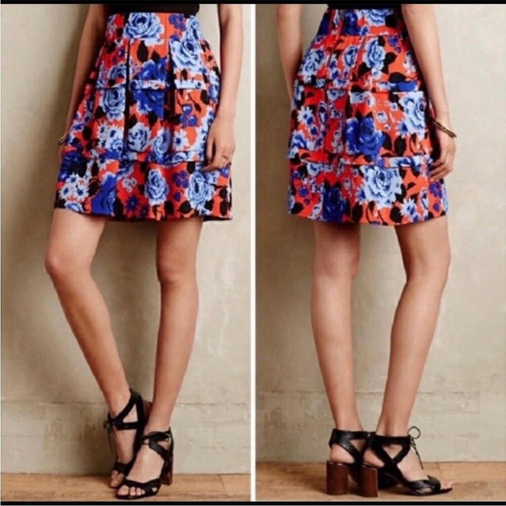 Anthropologie HD in Paris Red Floral Lyanna Skirt